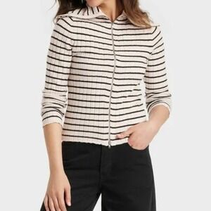 Universal Thread NWT Ivory & Black Striped Full Zip Sweater w/Wide Collar, XL